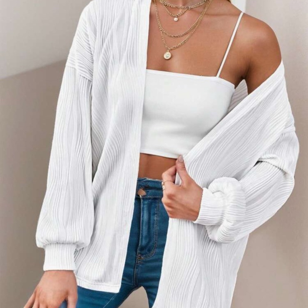White Ribbed Cardigan - Picture 2 of 6